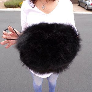 black FOX FUR muff convertible purse satchel with inner zippered enclosure